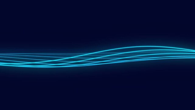 Abstract blue wave flowing across a dark navy background, representing digital data streams and futuristic technology