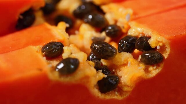 Close-Up of Fresh Sliced Ripe Papaya	