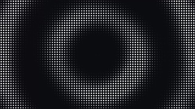 Abstract Black and White Halftone Circular Gradient Transition Pattern with Concentric Dots Tunnel Effect