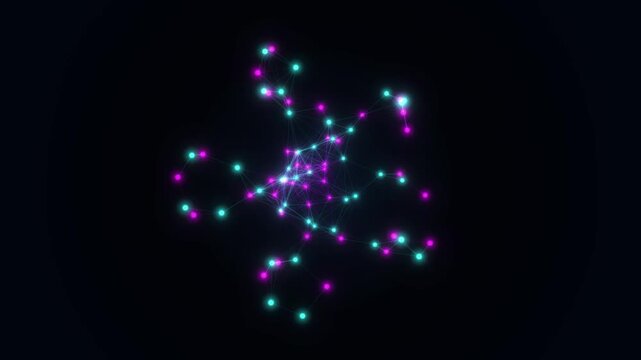 Dynamic abstract visualization of glowing interconnected particles forming a vibrant cosmic or data network, emanating digital energy in a dark void background