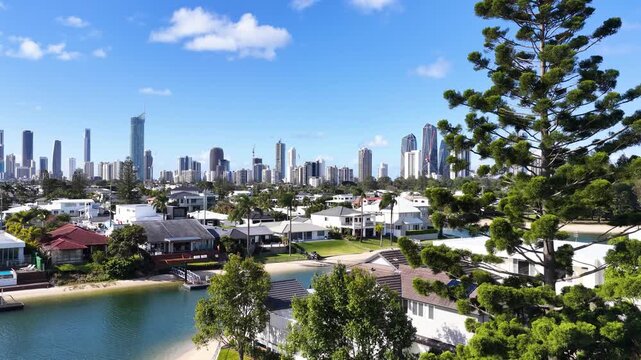 Gold Coast Skyline and Waterfront Homes in Broadbeach Waters
