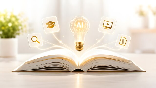 AI Powered Online Learning And Education Concept With Glowing Light Bulb