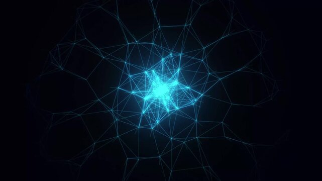 Abstract Blue Glowing Digital Network Plexus with Central Light Connection for Technology and Data Science Background