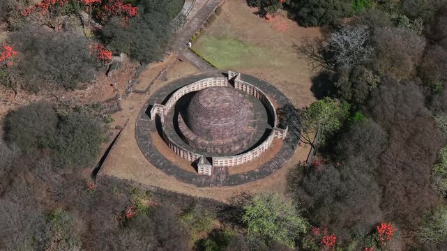 Aerial View of Sanchi Stupa Buddhist Monument Raisen Madhya Pradesh India