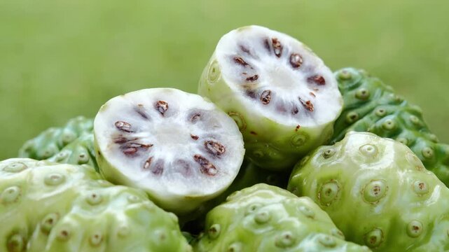 Fresh Noni Fruit in a Woven Basket	