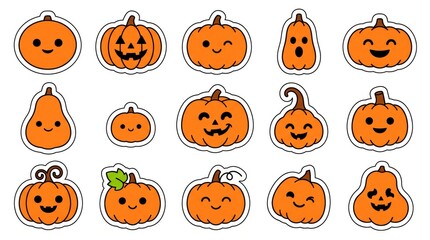 Fototapeta premium Set of Halloween pumpkin faces with various expressions and styles