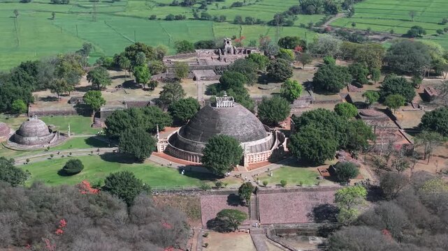 Aerial View of Sanchi Stupa Buddhist Monument Raisen Madhya Pradesh India