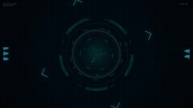 Cutting-edge futuristic heads-up display (HUD) with digital targeting system and data visualization elements for advanced technological interfaces