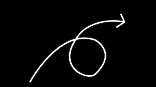 Hand-drawn animated white arrow loop, style directional pointer overlay on transparent background animation