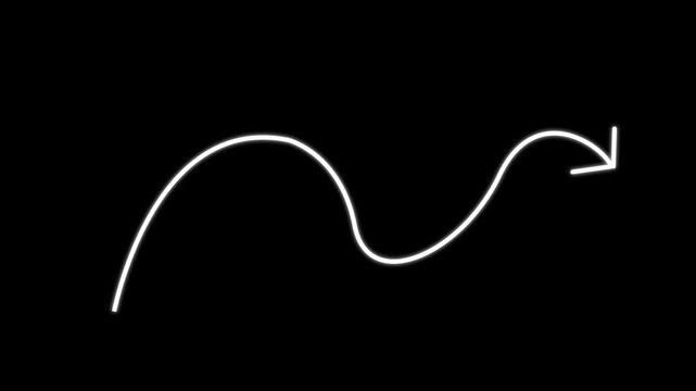 Minimalist animated white wavy arrow line on black background, hand-drawn style motion for ui and presentations
