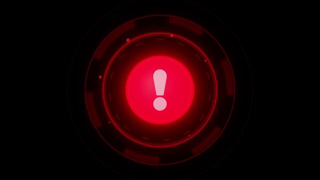 Red Alert Symbol with Concentric Circles and Particles on Black Background