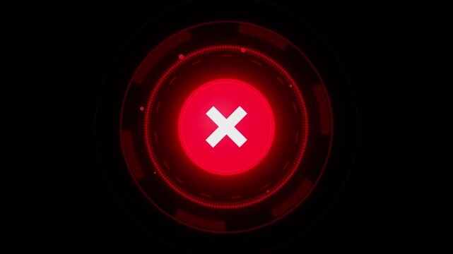 Red glowing HUD interface error icon with a white cross on a dark background