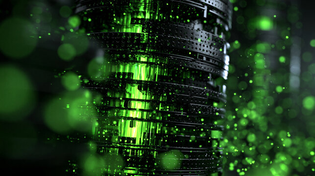 Futuristic Glowing Green Energy Core Reactor Concept