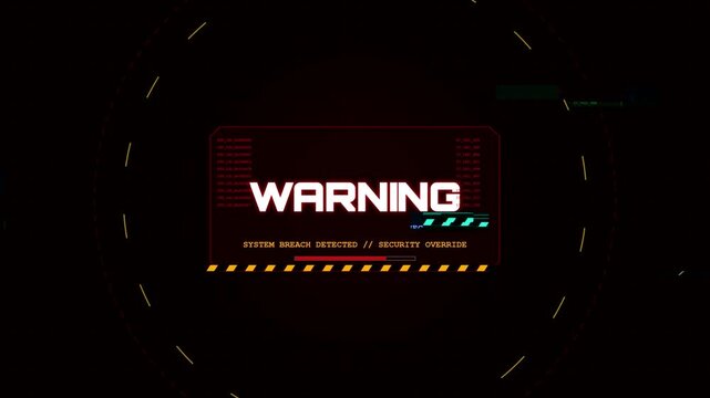 Futuristic sci-fi hud warning screen with digital security alert interface and cyber error message