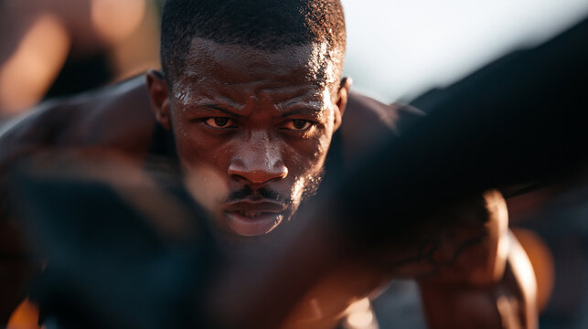 Determined Athletic Man Sweating During Intense Workout