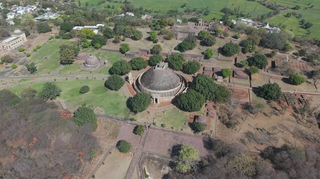 Aerial View of Sanchi Stupa Buddhist Monument Raisen Madhya Pradesh India