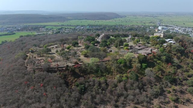 Aerial View of Sanchi Stupa Buddhist Monument Raisen Madhya Pradesh India