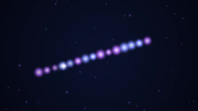Abstract cinematic background featuring soft blurry luminous dots drifting through a dark atmospheric space while a shiny light sweep creates a subtle chain reaction across the particles. Seamless loo