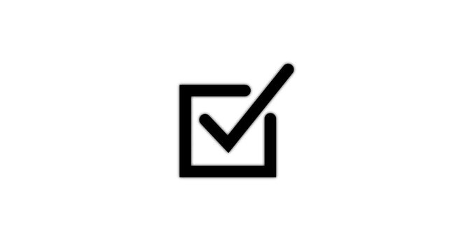Minimalist checkmark animation: simple black square icon with animated tick for ui/ux and task completion