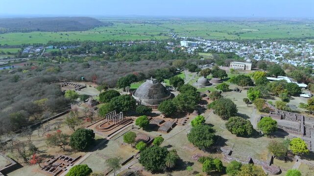 Aerial View of Sanchi Stupa Buddhist Monument Raisen Madhya Pradesh India
