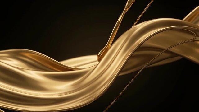 Golden liquid flowing in dark background with moving dynamically against video smooth golden dark backdrop liquid waves backgrounds reflective continuous horizontal with smoothness