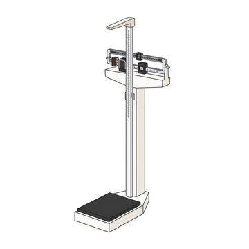 Minimalist doctor office patient scale flat vector icon, clinical body weight and height measurement tool