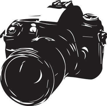 Professional black dslr camera with telephoto lens for photography and media production.