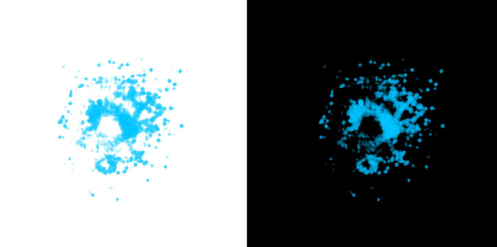 Blue ice magical particle explosion effect with glowing crystal sparks on transparent background for game interface design.
