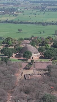 Vertical Aerial View of Sanchi Stupa Madhya Pradesh India