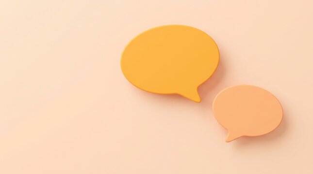 Two minimal 3D speech bubbles in warm orange and soft peach on a pale background.