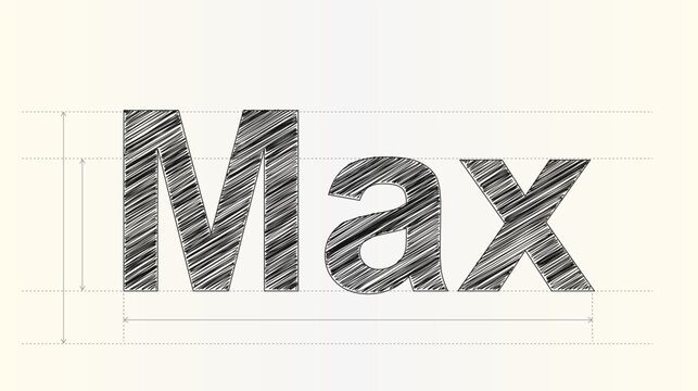 Creative hand drawn word max rendered with a realistic pencil scribble effect and technical lines