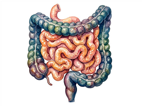 Human intestines anantomy- watercolor illustration of digestive system PNG transparent