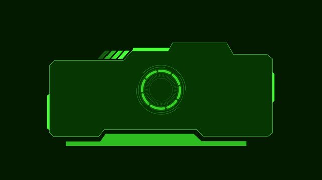 Futuristic green HUD element displays a circular telemetry gauge. Cyber surveillance target coordinates guide this green HUD element. High tech user interface graphics power the green HUD element.