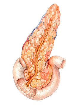 Human pancreas anatomy, watercolor digestive system illustration PNG transparent 