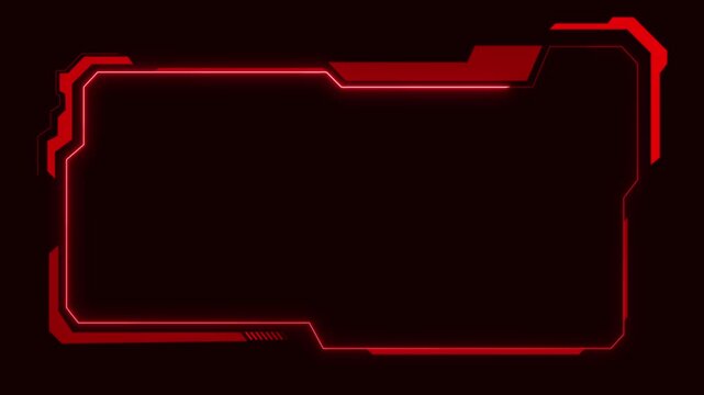 Futuristic red neon HUD frame overlay pulses on a dark screen. Cyber hazard surveillance telemetry borders shape the HUD frame. High tech sci-fi user interface graphics use the HUD frame.