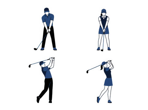 Male and female golf player poses Isolated on transparent