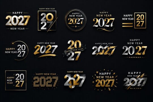 Happy New Year 2027 Gold Silver Typography Collection
