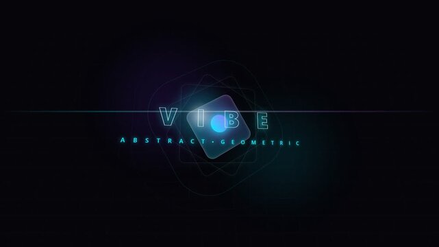 Futuristic electronic music visualizer showcasing glowing neon typography and complex geometric patterns moving dynamically across the dark screen to create an immersive audio experience