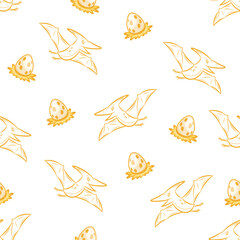 Cute pterodactyls and dinosaur eggs seamless pattern vector for nursery fabric, wallpaper, wrapping paper, apparel, scrapbook, stationery and kids textile designs © Bagirina Art