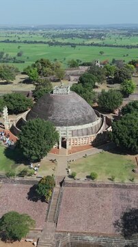 Vertical Aerial View of Sanchi Stupa Madhya Pradesh India
