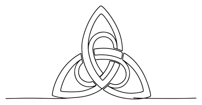 Celtic trinity knot triquetra symbol in minimalist continuous line drawing style