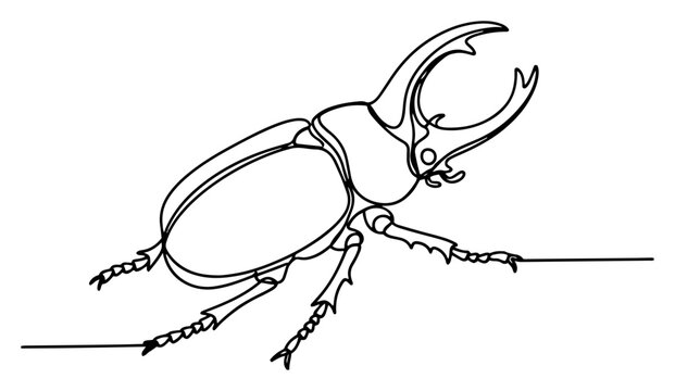 Hercules beetle rhinoceros insect in minimalist continuous line drawing style