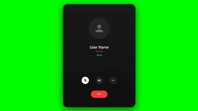 4K muted voice call interface with green waveform and mute toggle on green screen background