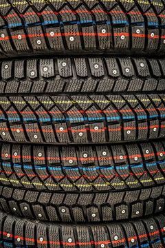 Winter tire tread close-up