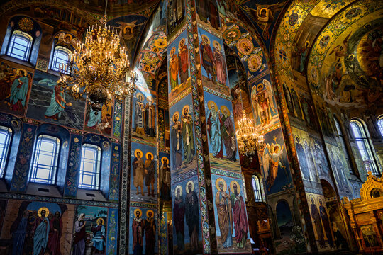Interior of Church of the Savior on Blood, Saint Petersburg, Russia.