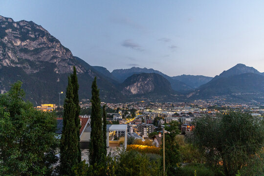 Italy, the town of Riva del Garda on Lake Garda. View from above.