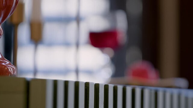 Wine Glass On Elegant Green Sideboard Interior