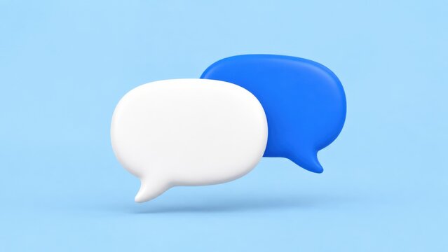 White and blue speech bubble icons on pastel background illustrate chat dialogue for social apps ui.