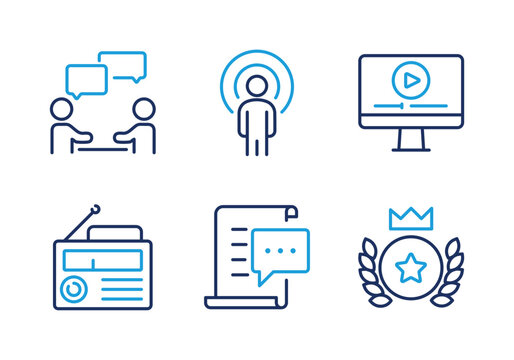 Communication and Entertainment thin line icon set. Minimal web icons