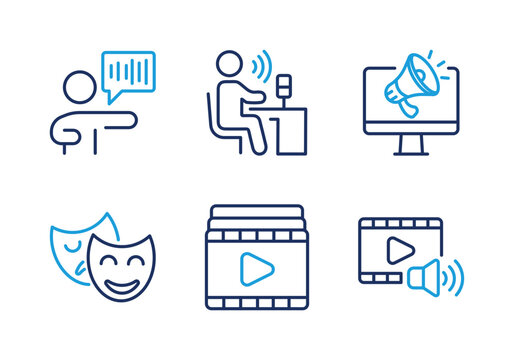 Podcasting and Video Production thin line icon set. Minimal web icons